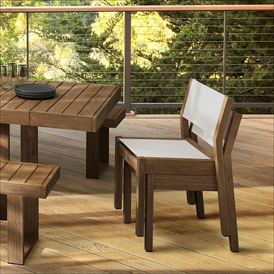 Portside Outdoor Dining Set: 76.5-106 Exp. Rectangle Tbl, WG + Bench, 66, Chair, S/2 Stackg