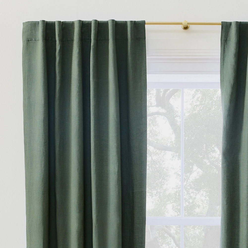 European Flax Linen Blackout Curtain, Olive Melange, 48x84