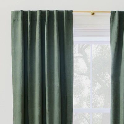 European Flax Linen Blackout Curtain, Olive Melange, 48x84