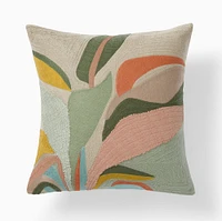 Botanical Crewel Pillow Cover, 18X18, Alabaster