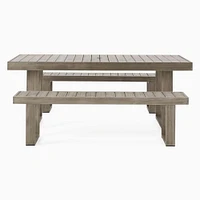 Portside Outdoor Dining Set: 76.5 Rectangle Table, Driftwood + Bench, 66",