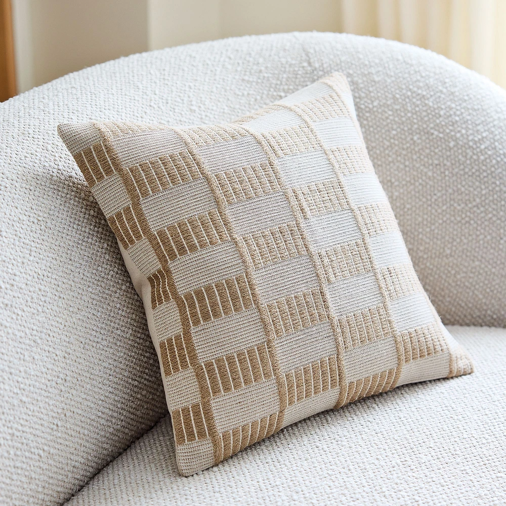 Woven Checker Pillow Cover, 18X18, Natural