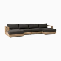 Telluride Outdoor 151in 4 Piece U Shaped Sectional, Reef, Crosshatch Weave, Slate