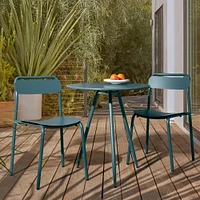 Outdoor Dining Set: Wren 28 Bistro Table, Lush + Metal Stacking Chair, Lush, Set of 2