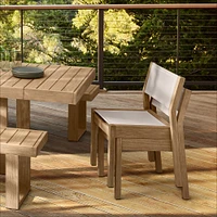 Portside Outdoor Dining Set: 76.5-106 Exp. Rectangle Tbl, WG + Bench, 66, Chair, S/2 Stackg