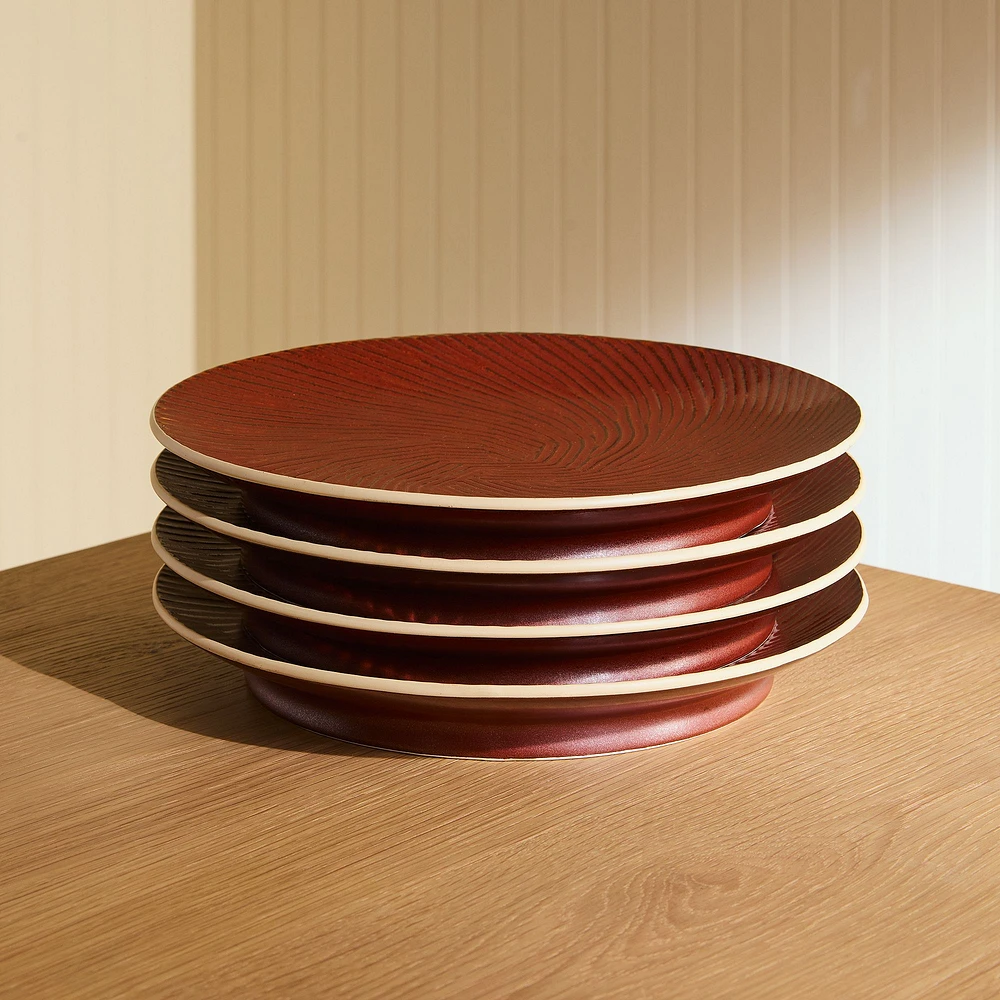 Marcus Samuelsson Carved Pattern Dinnerware, Dinner Plate, Red, Set Of 4