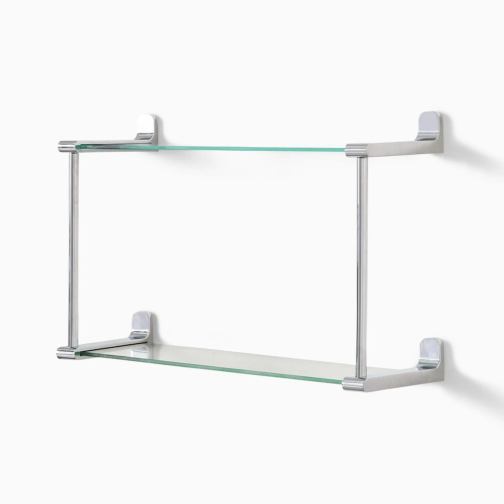 Mid Century Contour Double Glass Shelf, Chrome