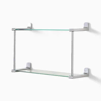 Mid Century Contour Double Glass Shelf, Chrome