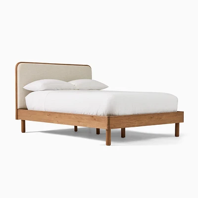 Miles Wood & Upholstered Standard Bed, Twill, Sand, Toasted Oak, Full