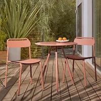 Outdoor Dining Set: Wren 28 Bistro Table, Lush + Metal Stacking Chair, Lush, Set of 2