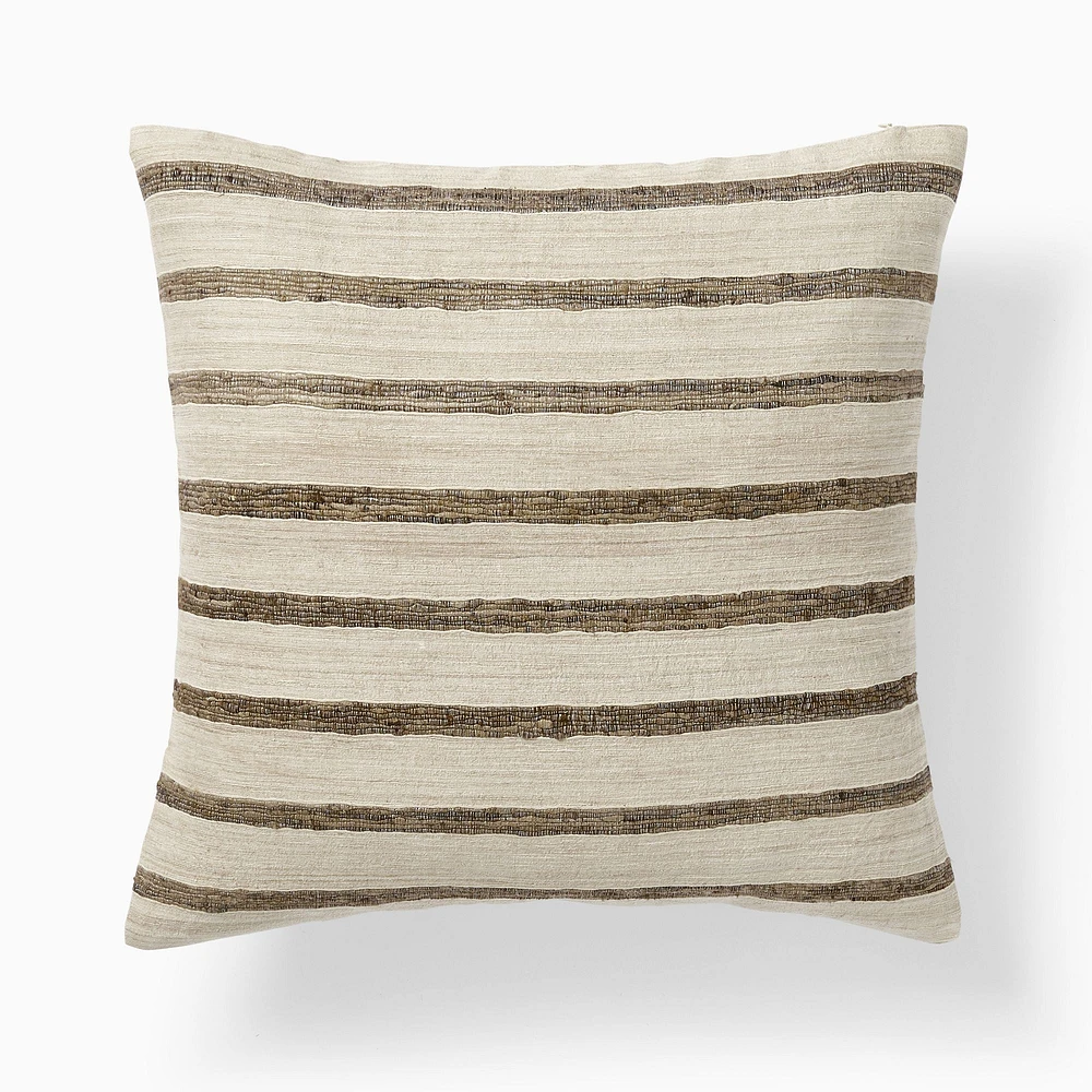 Silk Broad Stripe Pillow Cover, 20X20, Natural