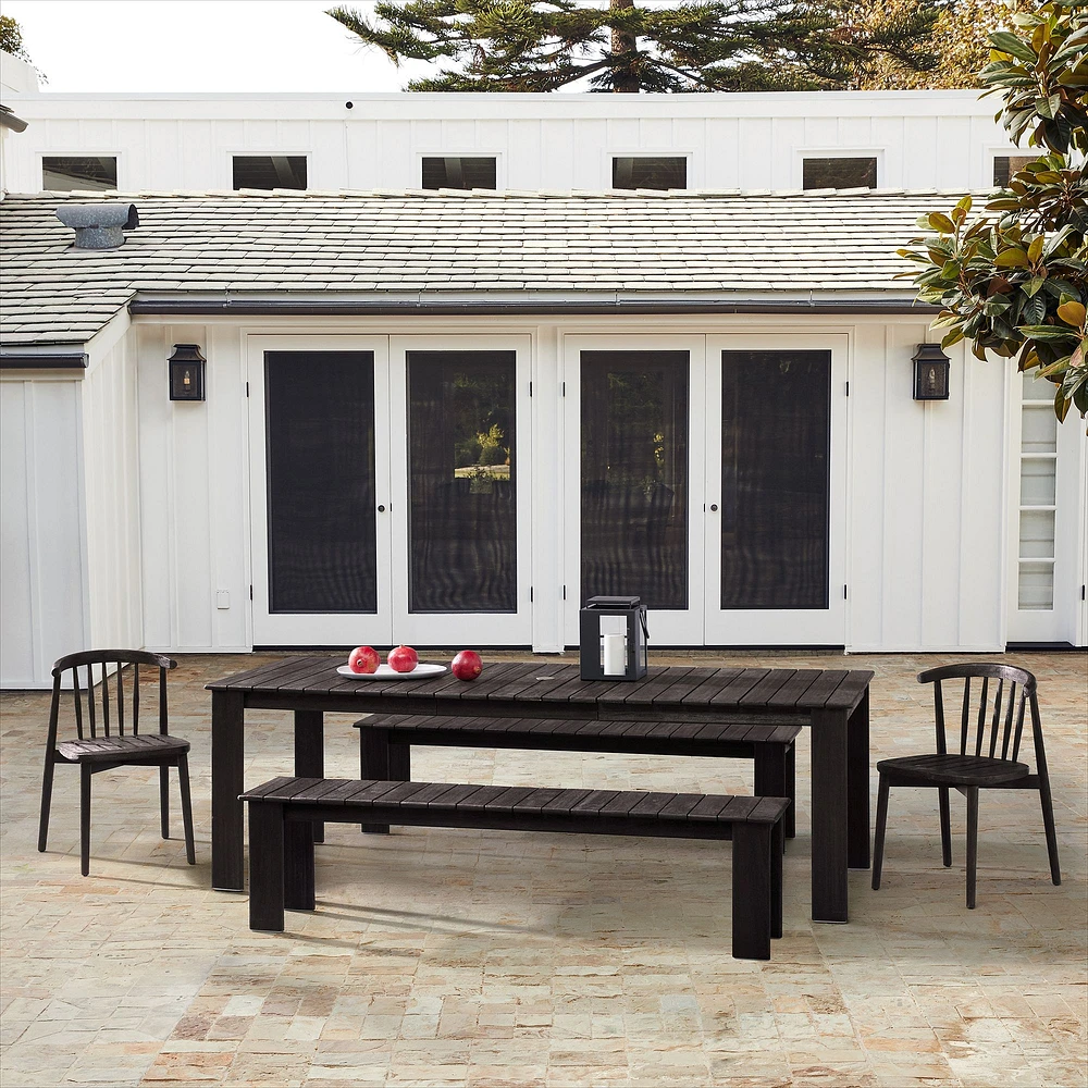 Playa Outdoor Dining Set: 67.5 - 90 Rectangle Extendable Table, Mast + Bench, Large,