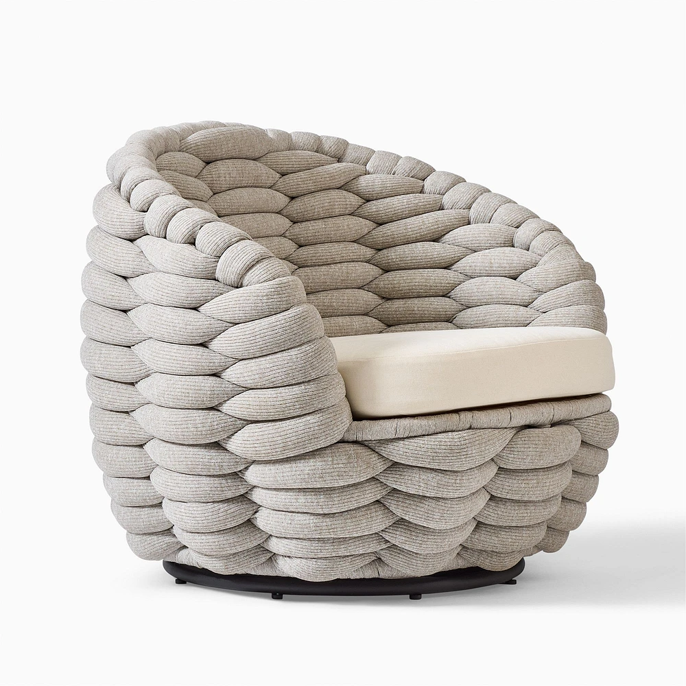 Cozy Outdoor Swivel Chair, Gray and Alabaster