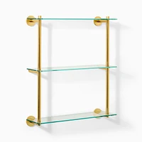 Modern Overhang Triple Glass Shelf, Antique Brass