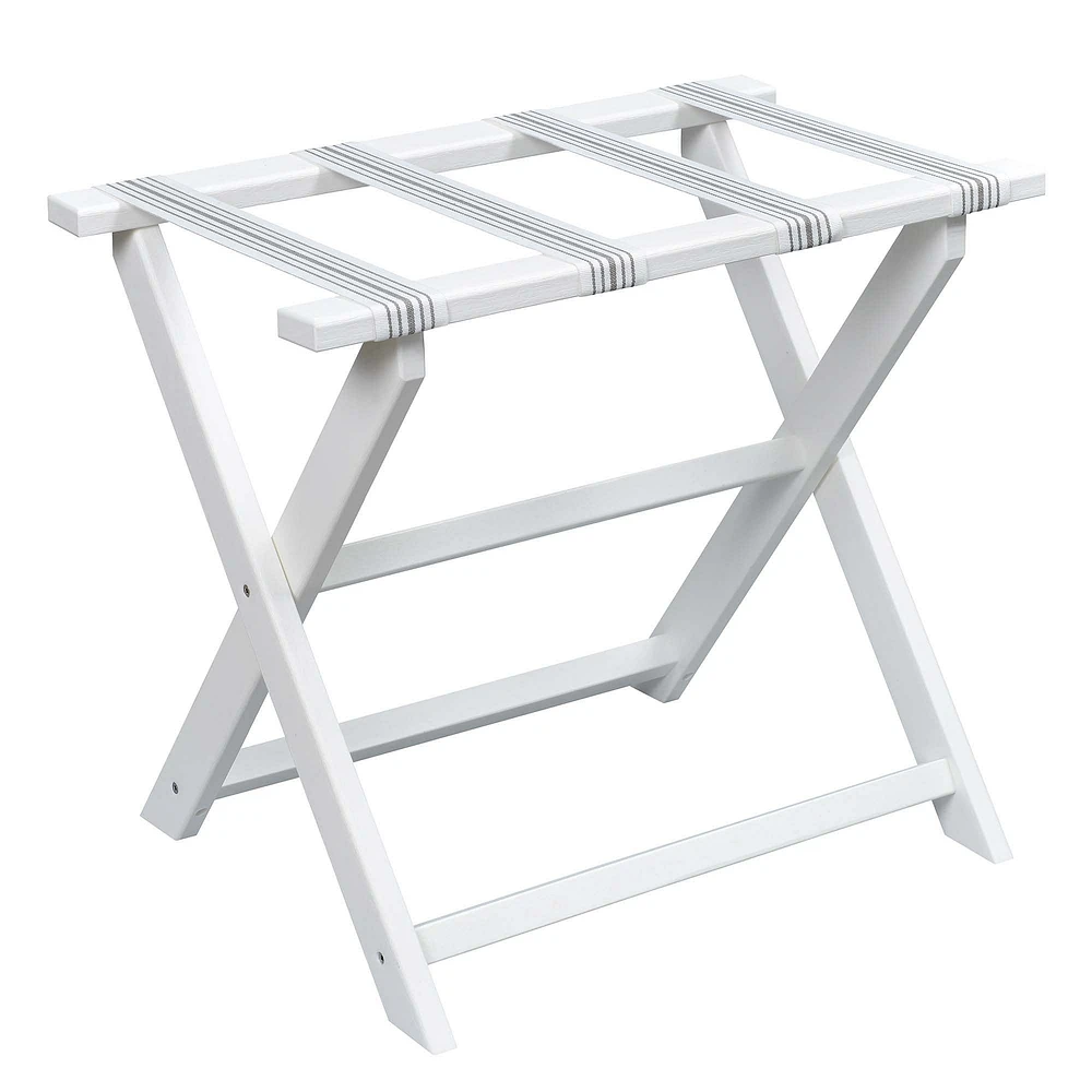 White ECO Straight Leg Luggage Rack with 4 Green Classic Stripe Straps