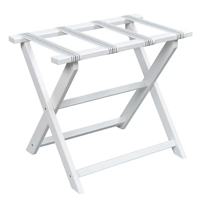 White ECO Straight Leg Luggage Rack with 4 Green Classic Stripe Straps