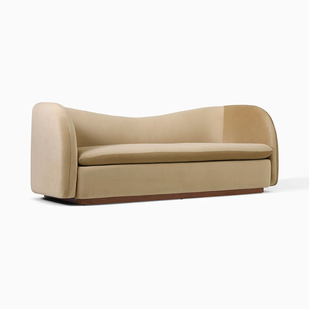 Kaufman 86" Sofa, Deluxe Velvet, Camel, Cool Walnut