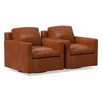 Marin Leather Swivel Chair, Saddle Leather, Nut, Concealed Support, Poly