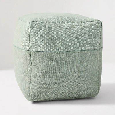 Cotton Canvas Pouf, 16"x16"x17", White