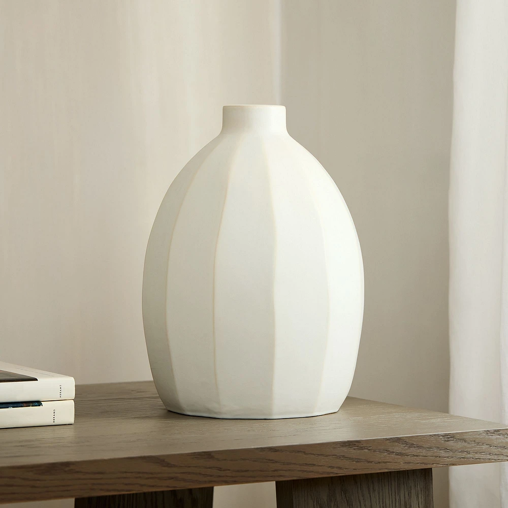 Open Box: Veda Ceramic Collection White 16.5 In H Ceramic Medium Vase