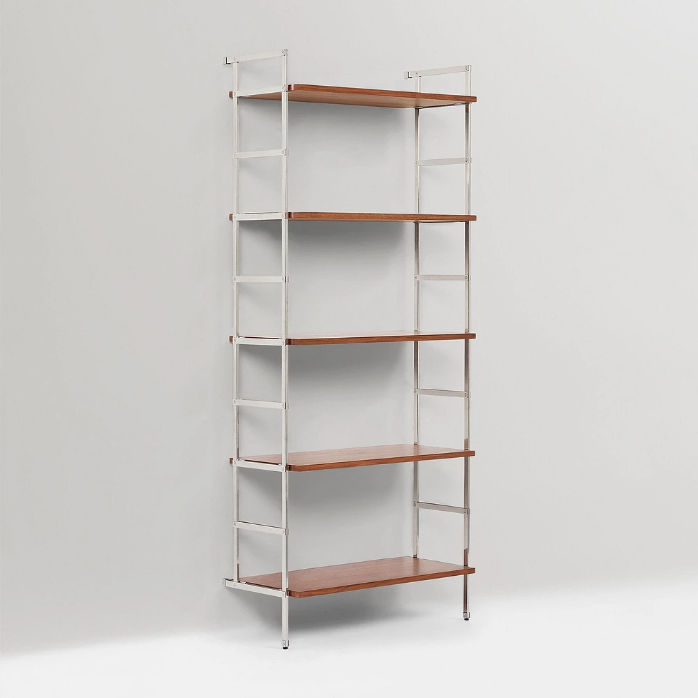 Ozzy Open Shelf Unit, Cool Walnut, Stainless Steel