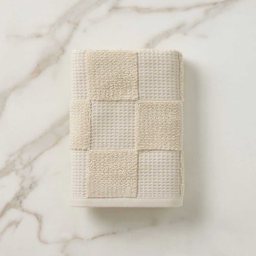 Waffle Checkered Hand Towel, White