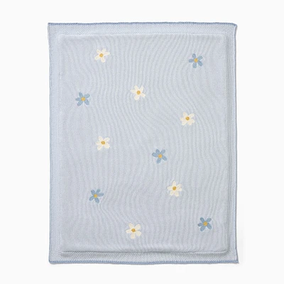 Daisy Knit Sherpa Baby Blanket, Blue