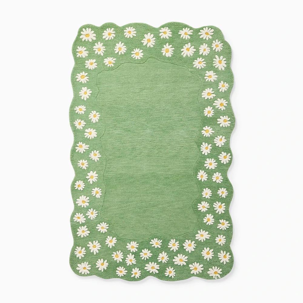 Daisy Frame Rug, 5x8 Feet, Green/Multi