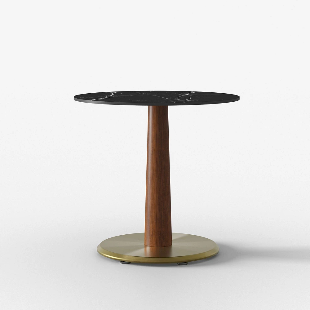 Gable White Bistro Top 30 Round + Dng Height Claire Base+Stem, Blackened Brass/Walnu