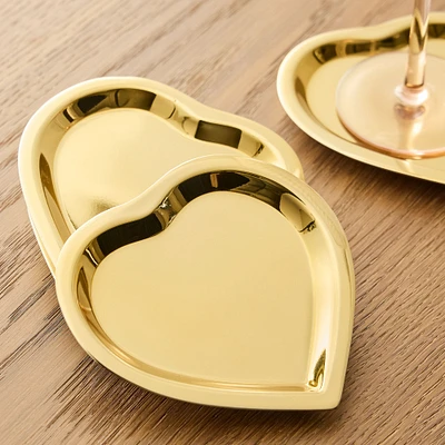 Valentines Day Metal Heart Coasters, Brass, Set of 4