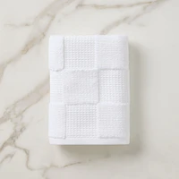 Waffle Checkered Hand Towel, White