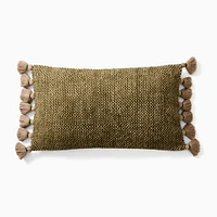 Two Tone Chunky Linen Tassels Pillow Cover, 12"x21", White