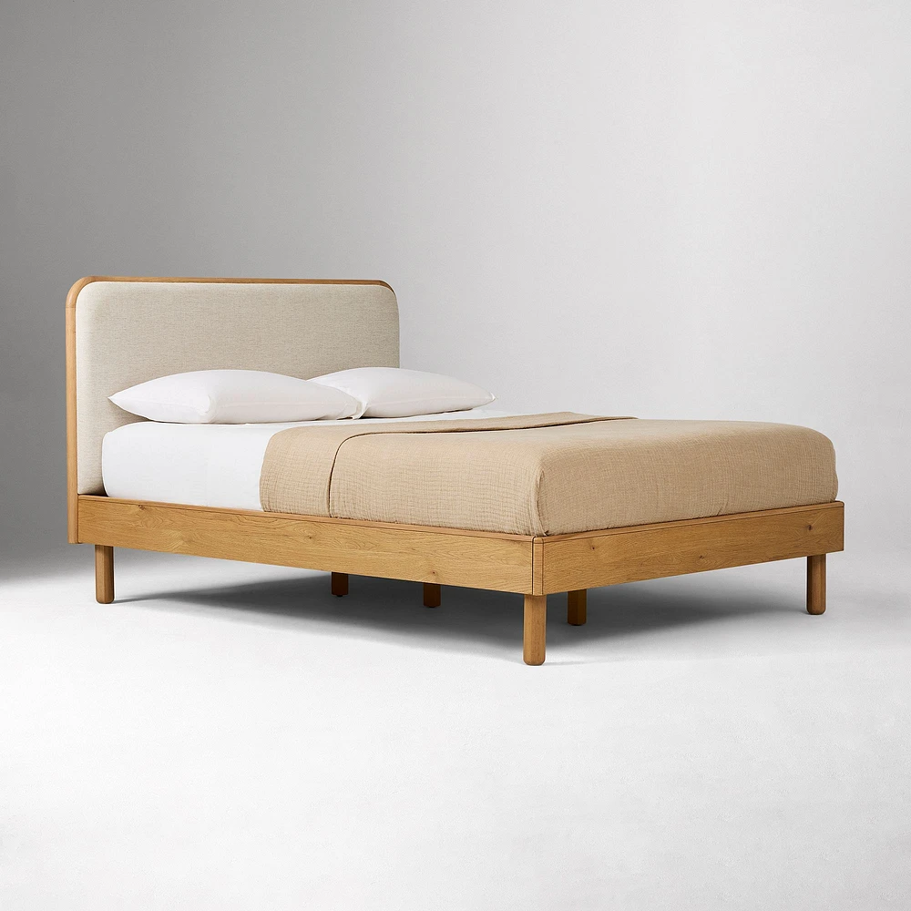 Miles Wood And Upholstered Standard Bed, Full, Toasted Oak, Twill, Sand