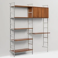 Ozzy Storage Wall Desk & Shelf Unit, Cool Walnut