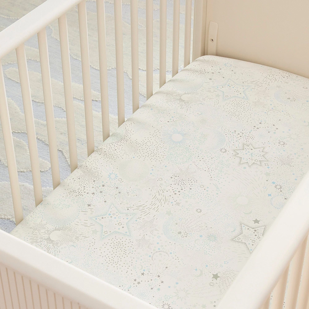 Stars And Moon Crib Sheet, White, Gold