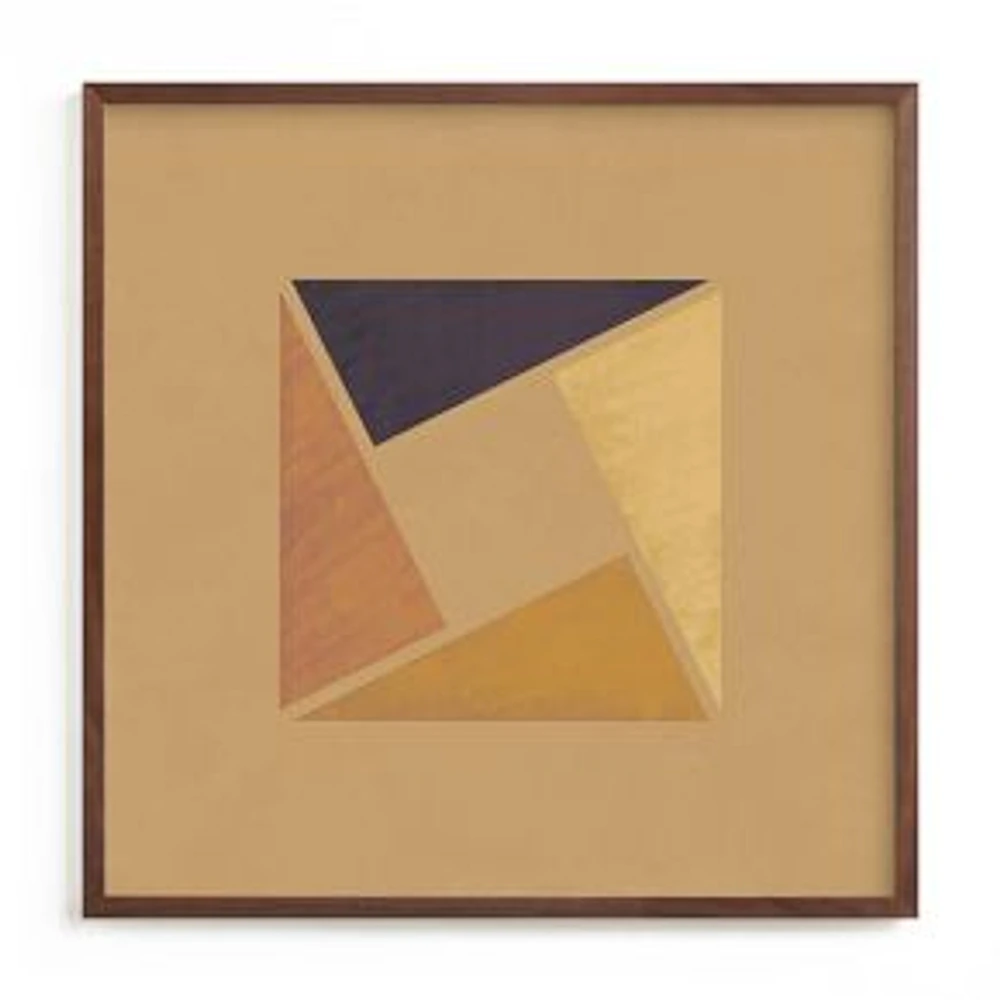 Origami 002 Wall Art Gold, Walnut Wood Frame 30 X 30 Full Bleed Framed Print Sqaure