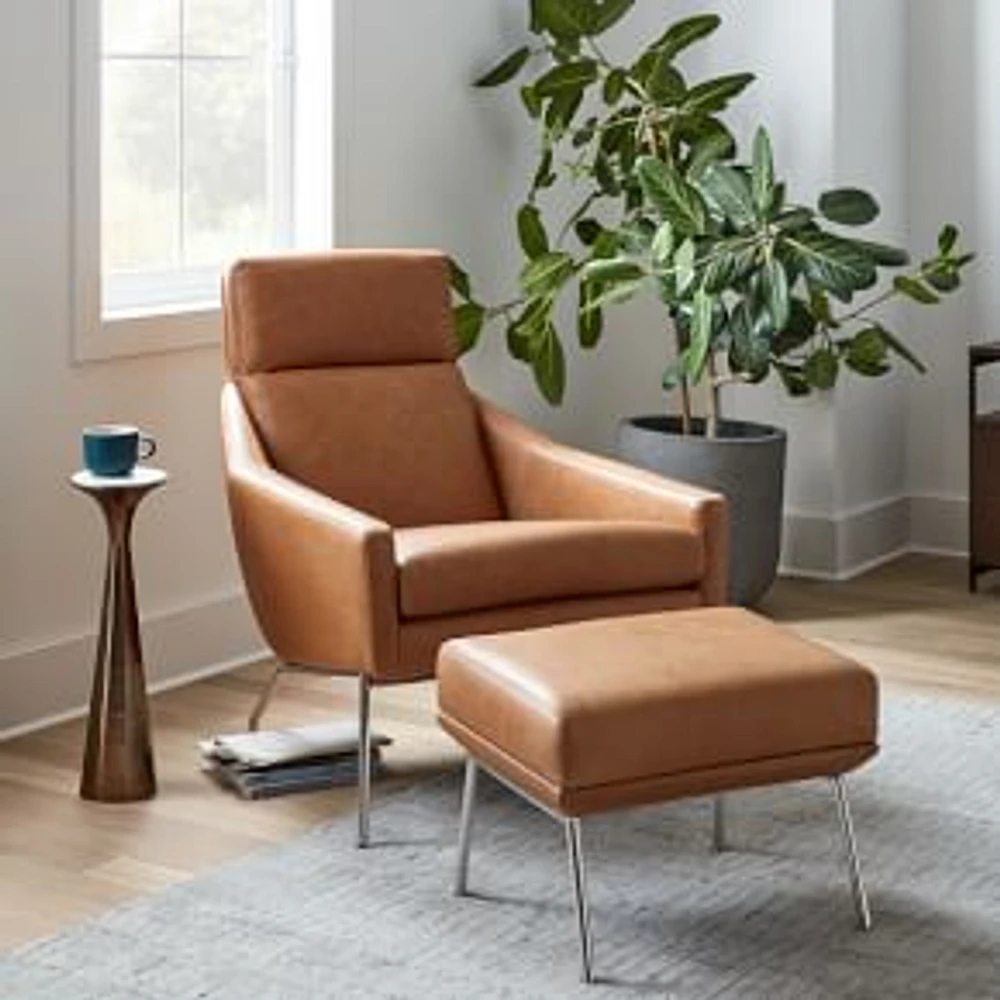 Austin Leather Armchair & Ottoman Set, Ludlow Leather, Sesame