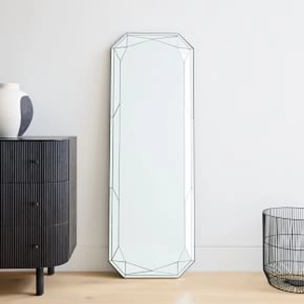 Faceted Emerald Cut Floor Mirror, 21"Wx60"H