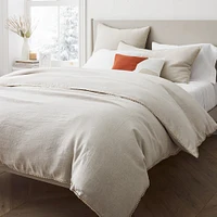 European Flax Linen Pom Twin Duvet, White