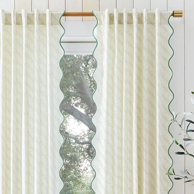 Rhode Batik Scallop Edge Curtain, Set of 2, Fog Green, 48x84