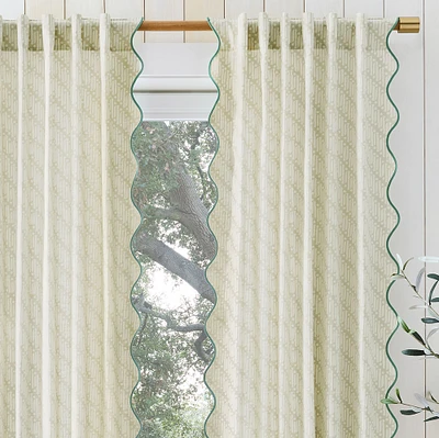 Rhode Batik Scallop Edge Curtain w/ BO, Set of 2, Fog Green, 48x84