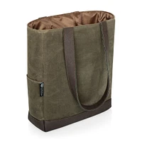 Insulated Double Bottle Travel Tote, Khaki Waxed Canvas