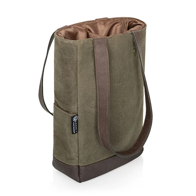 Insulated Double Bottle Travel Tote, Khaki Waxed Canvas