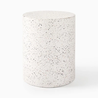 Terrazzo Drum 15" Indoor/Outdoor Round Side Table, White