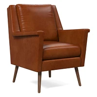 Carlo Mid-Century Chair, Poly, Saddle Leather, Nut, Pecan