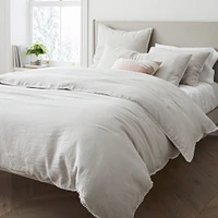 European Flax Linen Pom Twin Duvet, White