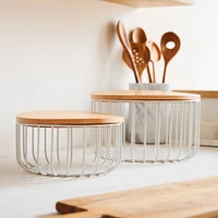 Kaloh Metal and Wood Kitchen Round Wire Basket Set of 2