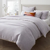 European Flax Linen Pom Twin Duvet, White