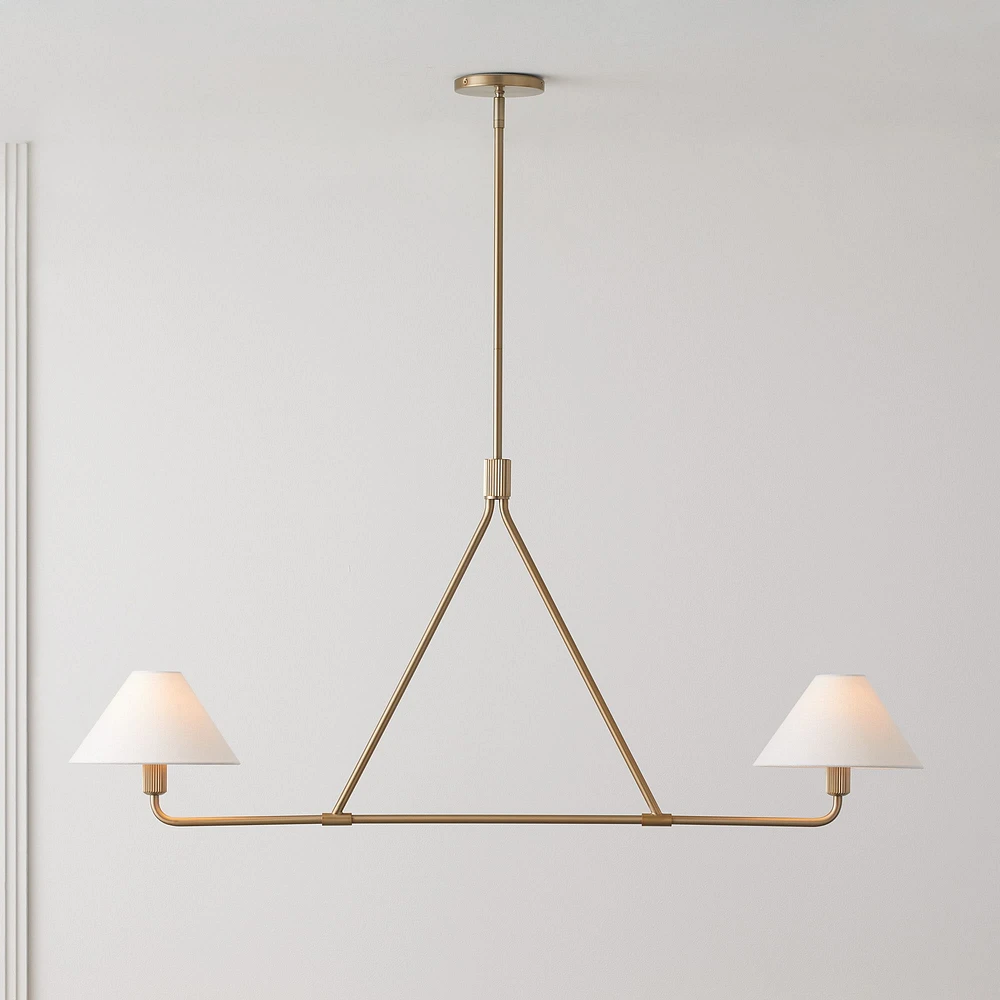 Beatrix Linear 2 Light Pendant, 46in, White Linen/Champagne