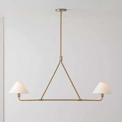 Beatrix Linear 2 Light Pendant, 46in, White Linen/Champagne